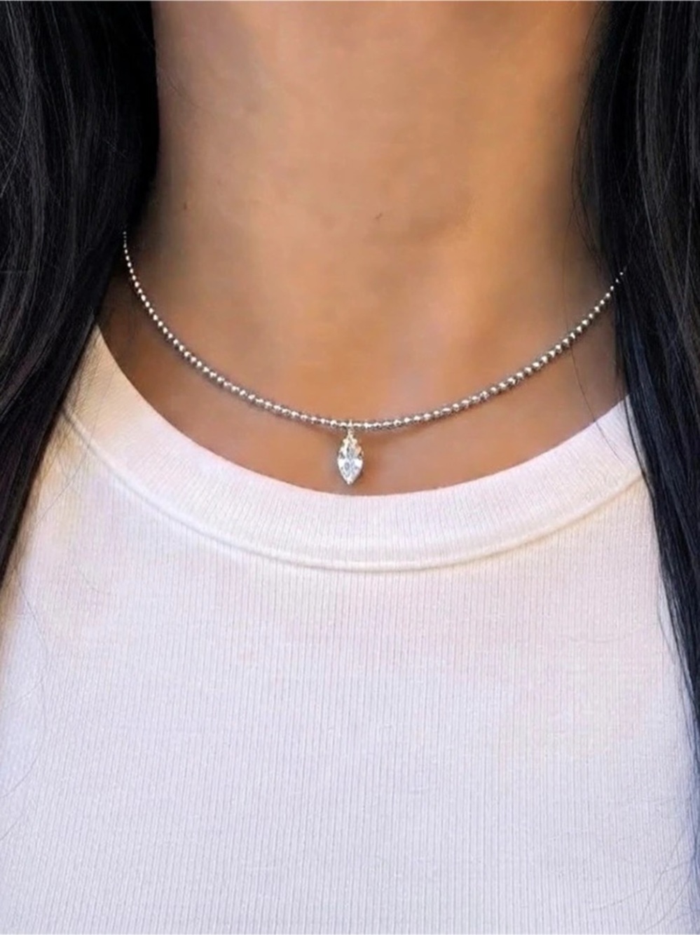 Silver Plated Beaded Pendant Necklace